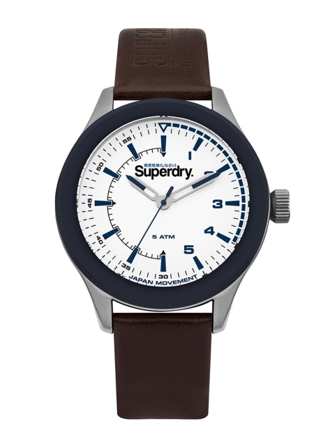 

Superdry Men White Brass Dial & Brown Leather Straps Analogue Watch SYG231BR