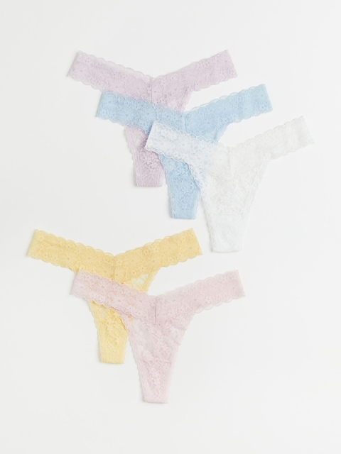 

H&M Women Pack Of 5 Self-Design Thongs Briefs, Blue