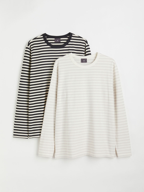 

H&M Men White & Black 2-Pack Regular Fit Jersey Tops