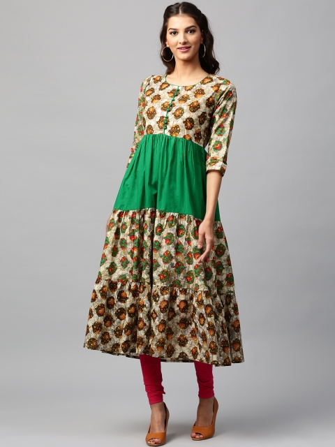 

Libas Women Beige & Green Printed Anarkali Kurta