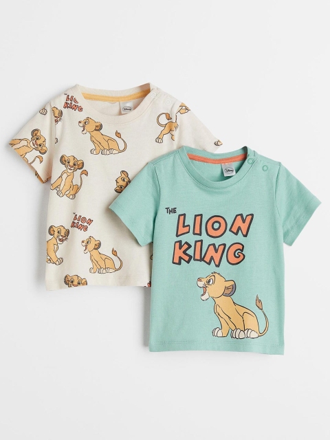 

H&M Boys Beige & Turquoise Blue 2-Pack Lion King Printed T-shirts