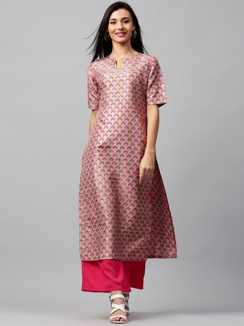 

Libas Women Pink & Beige Printed Straight Kurta