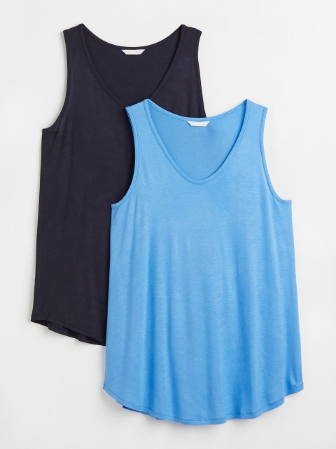 

H&M Women Plus Size 2-Pack Vest Tops, Blue