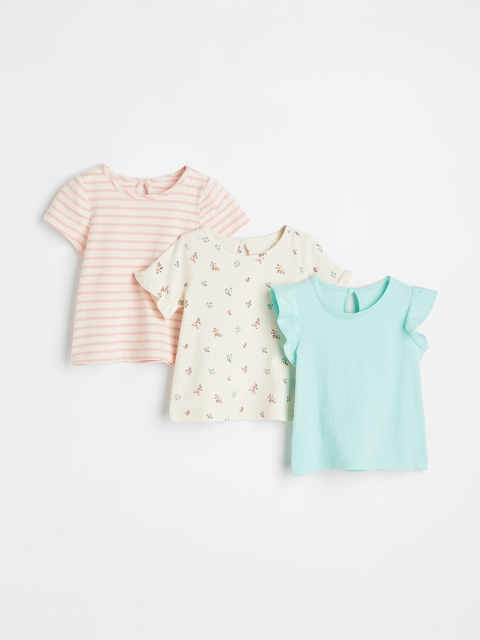 

H&M Girls 3-pack cotton tops, Turquoise blue