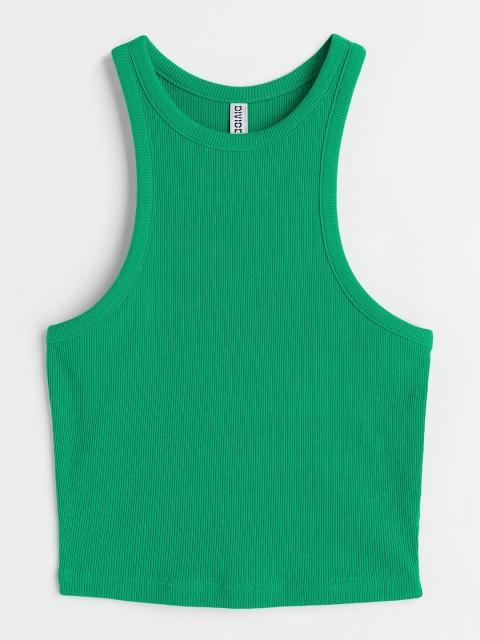 

H&M Women Green Ribbed Vest Top