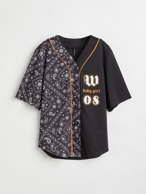 

H&M Women Black & White Baseball-Style Shacket