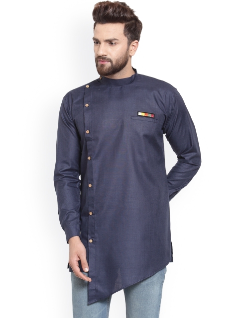 

Benstoke Men Navy Blue Flared Sleeves Thread Work Kurta