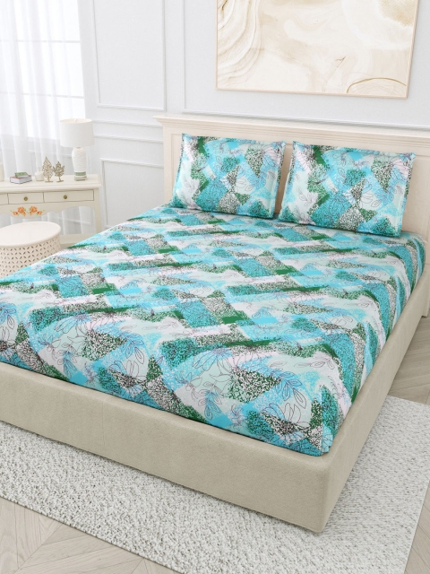 

BOMBAY DYEING Blue & White Floral 120 TC Cotton Queen Bedsheet with 2 Pillow Covers