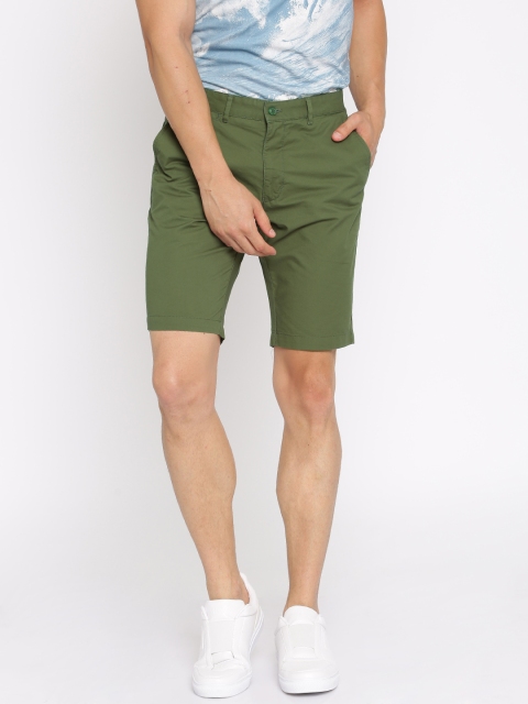 

Park Avenue Men Olive Green Solid Slim Fit Chino Shorts