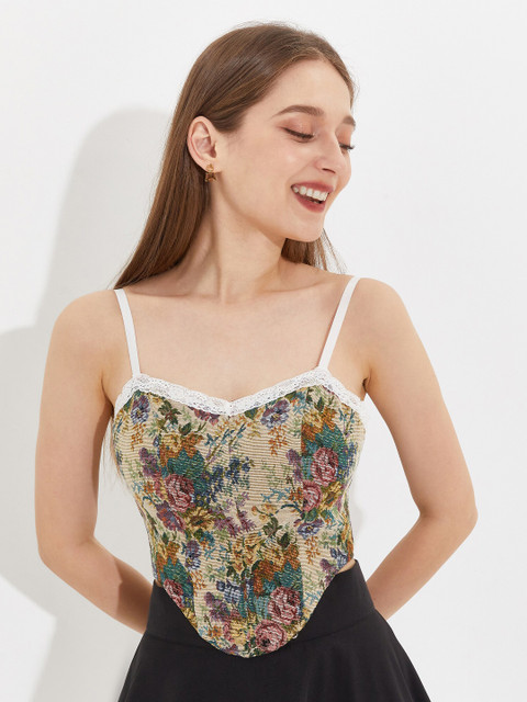 

URBANIC Orange Floral Print Top