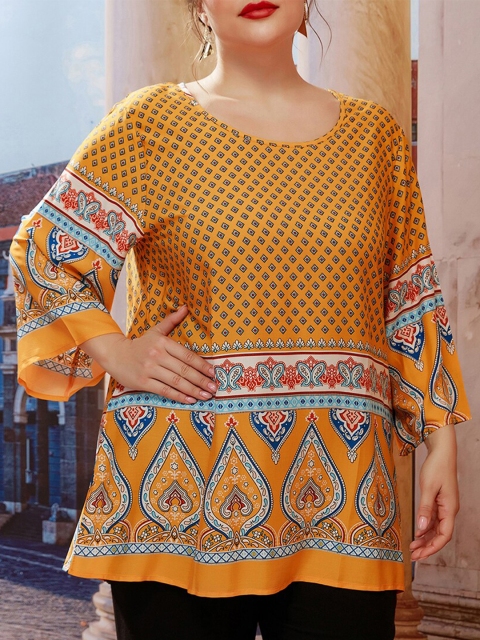 

URBANIC Blue Print Extended Sleeves Top