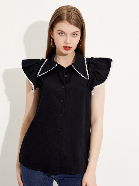 

URBANIC Black & french middle red purple Shirt Style Top