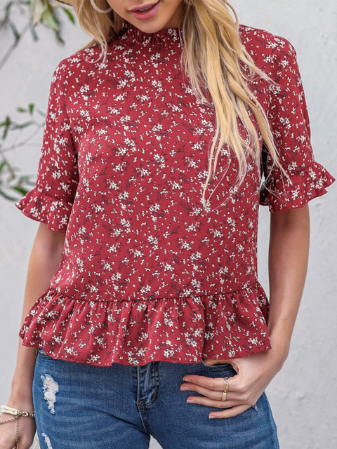 

URBANIC Orange Floral Print Shirt Style Top