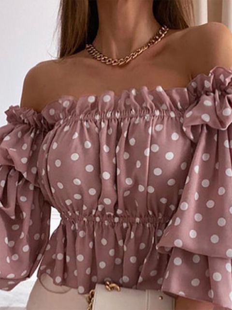 

URBANIC Orange Print Off-Shoulder Bardot Top