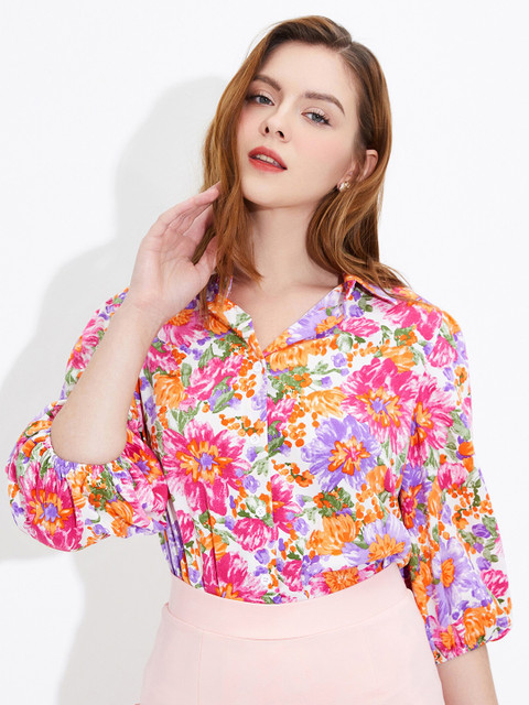 

URBANIC Blue Floral Print Blouson Top