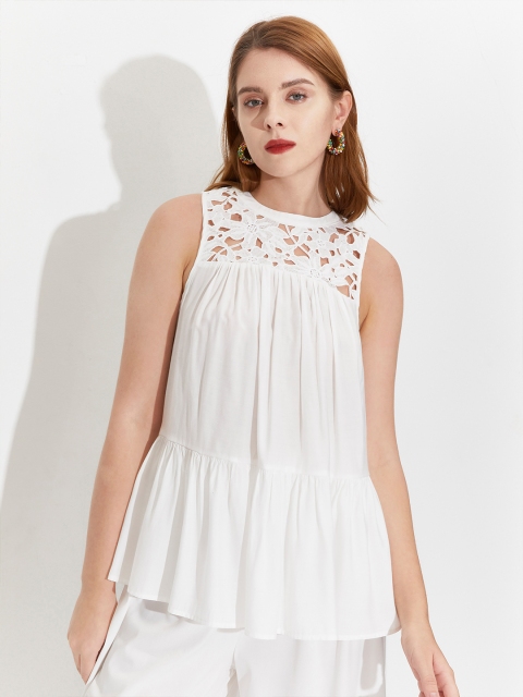 

URBANIC Women White Solid Top