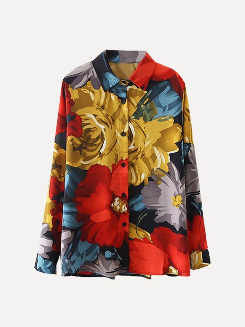 

URBANIC Red Floral Print Shirt Style Top