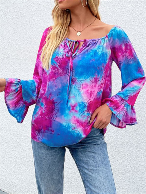 

URBANIC Women Purple & Blue Tie & Dye Top, Beige