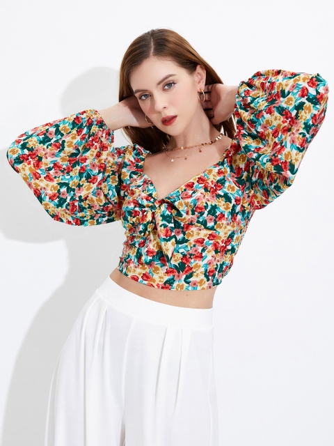 

URBANIC White Floral Print Top