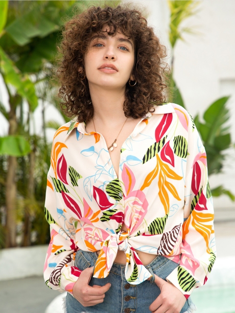 

URBANIC White Floral Print Top