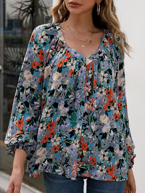 

URBANIC Black & excalibur Floral Print Styled Back Top