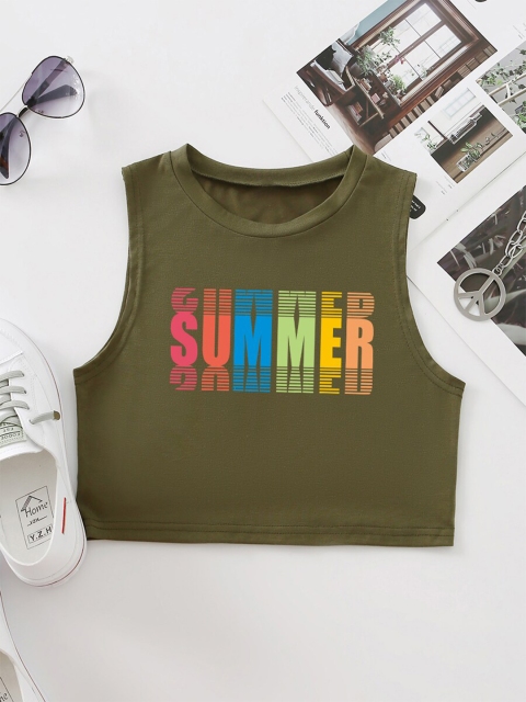 

URBANIC Black & military olive Print Top