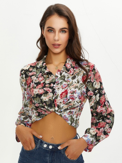 

URBANIC Blue Floral Print Shirt Style Top