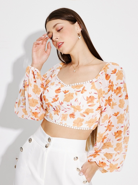 

URBANIC Green & rosewater Floral Print Top