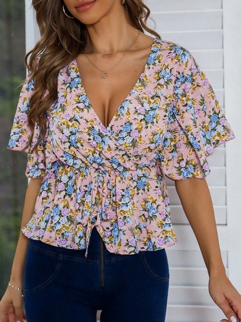 

URBANIC Black Floral Print Wrap Top