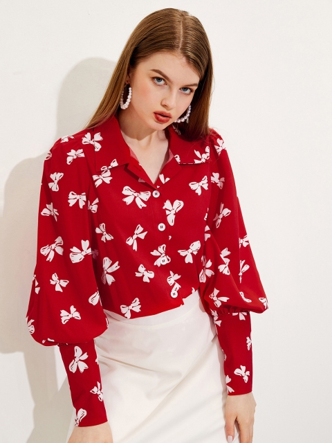 

URBANIC Black Floral Print Mandarin Collar Shirt Style Top
