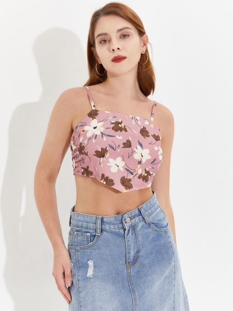 

URBANIC White Floral Print Crop Top