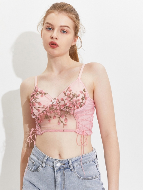 

URBANIC Red Floral Print Crop Top