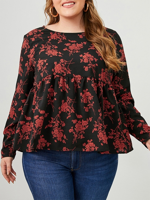 

URBANIC Burgundy Floral Print Empire Top