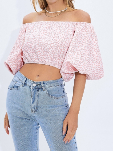 

URBANIC Black Off-Shoulder Bardot Crop Top