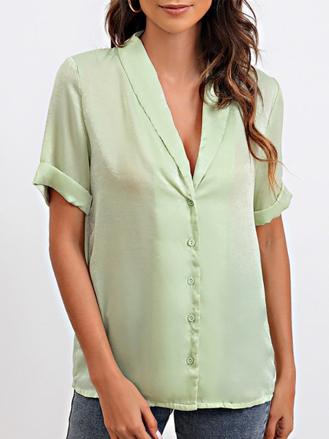 

URBANIC Pink Roll-Up Sleeves Shirt Style Top