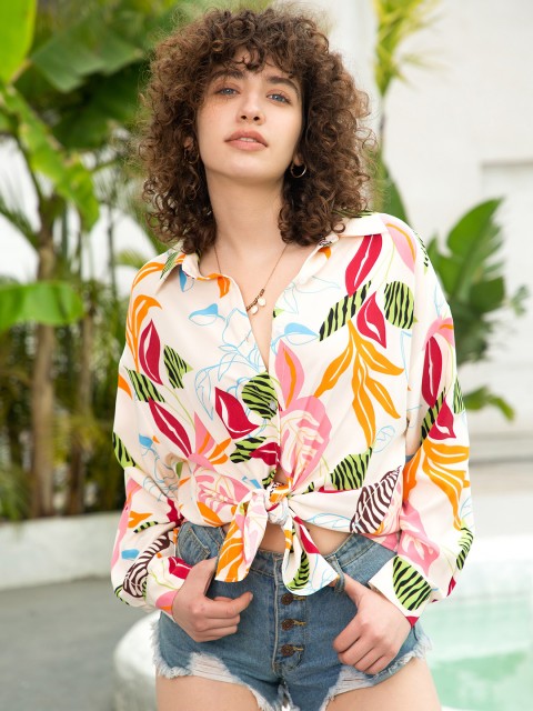 

URBANIC Silver-Toned Floral Print Top