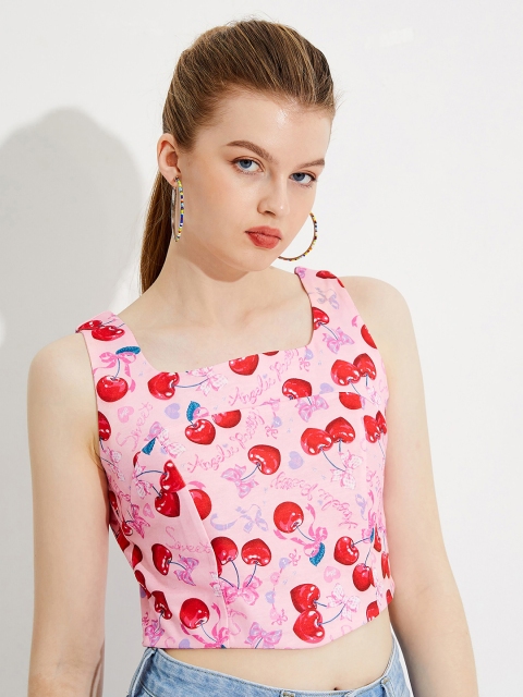 

URBANIC Green Floral Print Crop Top