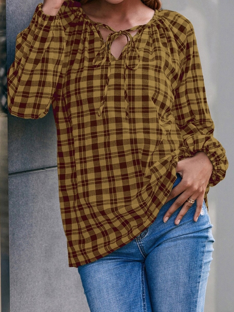 

URBANIC White Checked Tie-Up Neck Top