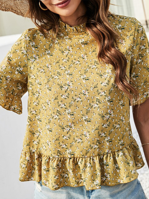 

URBANIC White Floral Print Peplum Top
