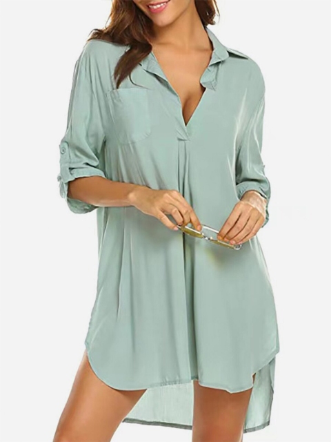 

URBANIC Pink Roll-Up Sleeves Shirt Style Top