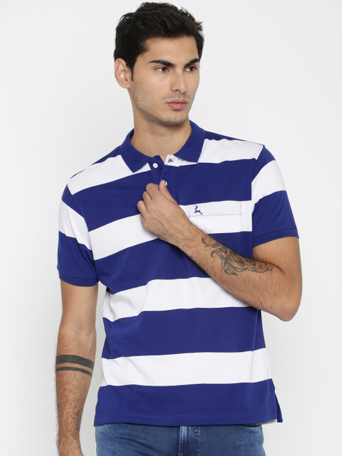 

Parx Men Blue & White Striped Polo T-shirt