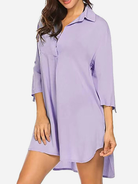 

URBANIC Black Roll-Up Sleeves Shirt Style Longline Top