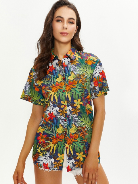 

URBANIC Black Floral Print Shirt Style Top