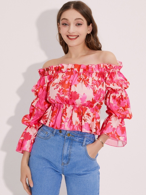 

URBANIC Pink Print Bardot Top