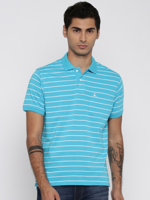 

Parx Men Blue & White Striped Polo T-shirt