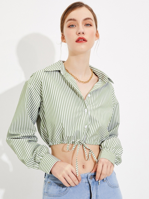 

URBANIC White Shirt Style Crop Top