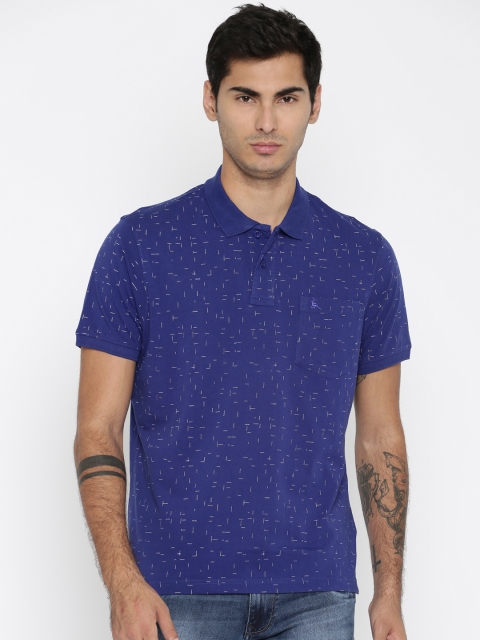 

Parx Men Blue Printed Polo Pure Cotton T-shirt