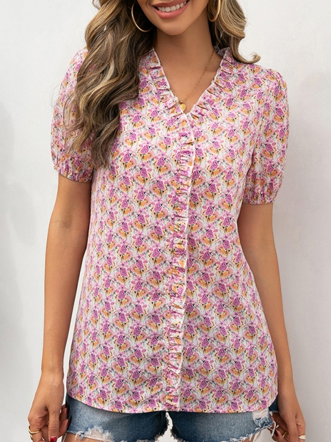 

URBANIC Women Purple & White Floral Printed Top