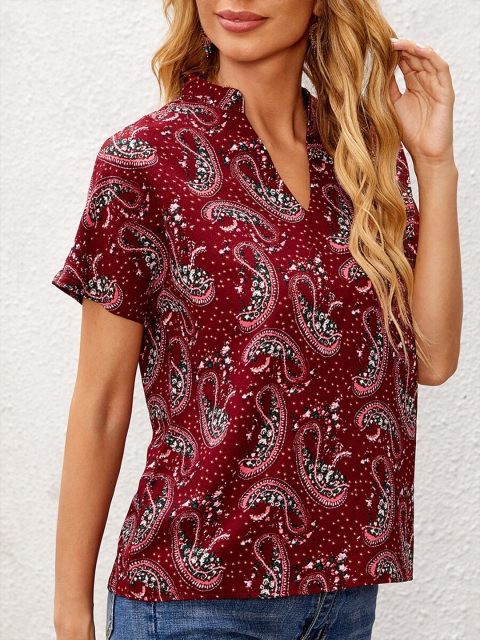 

URBANIC Pink Print Mandarin Collar Top