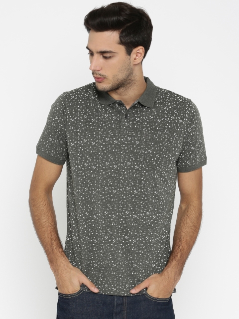 

Parx Men Charcoal Grey Printed Polo Collar T-shirt